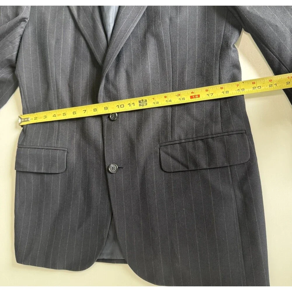 Burberrys Blue Pinstripe Wool Blazer Suit Jacket Sz 38 Vintage 80s USA Made